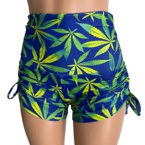 Green Pot Leaf Neon Green Fitness Swim Shorts Made in USA NEW